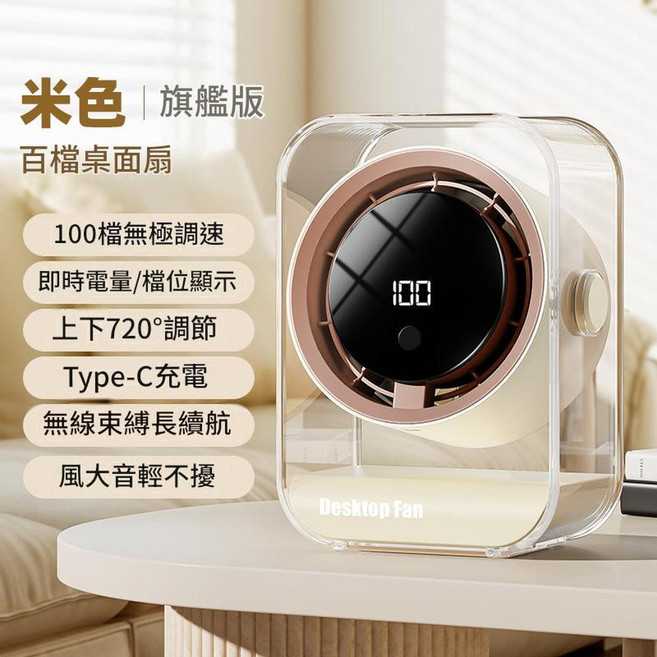 桌上型循環風扇, 透明F15米色, 7