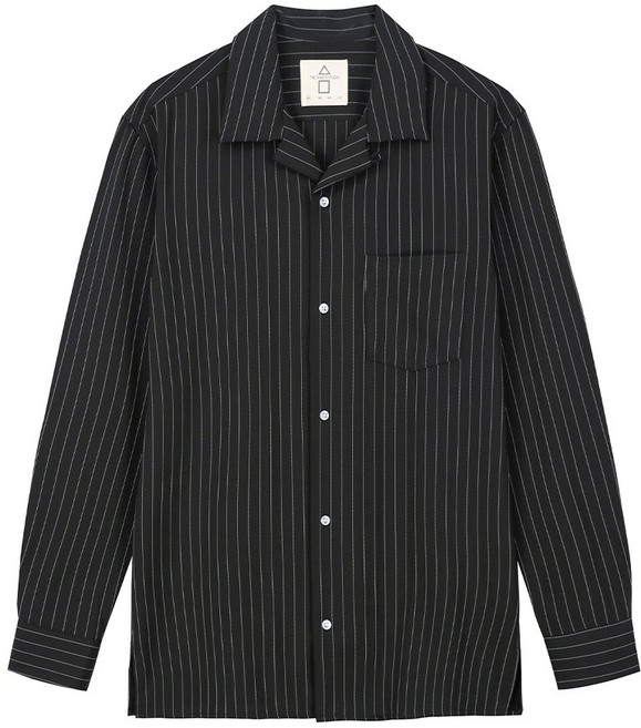 더셔츠스튜디오 루즈핏 스판 스트라이프 오픈카라 셔츠