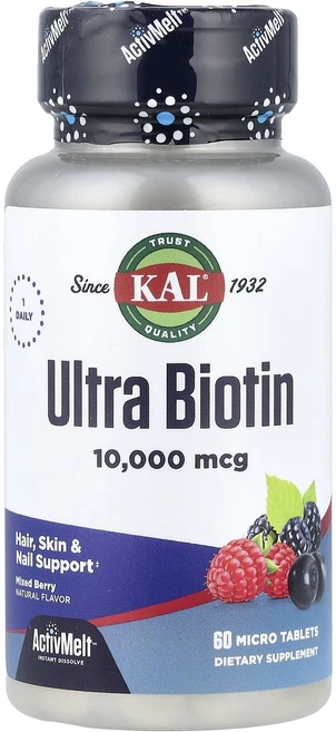 새해 첫좋은선물 KAL 울트라 비오틴 ActivMelt™ 믹스 베리 맛 10000mcg 마이크로 정제 60정 제대로 할인합니다, KAL울트라비오틴ActivMelt믹스베리맛10000mc, 1개 - 쿠팡