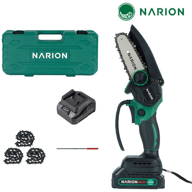 나리온 미니 충전식 무선 체인 전기톱 풀세트 소형, 1세트