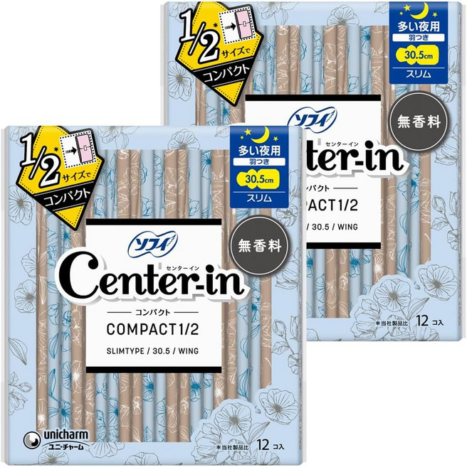 소피 (Sofy) 센터인 컴팩트 1/2 무향 &많은 양의 밤용 (날개형) 24매, 1개, 24개입
