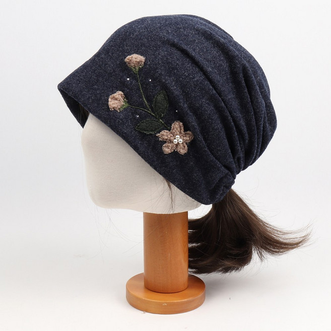 비토스 국내제작 꽃장식 밴딩 두건 레이온모자 중년 여자 실내 모자