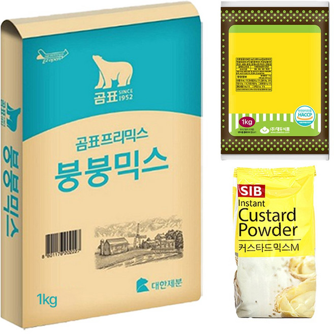 붕어빵 만들기 재료 세트 (붕어빵믹스 1kg+팥 1kg+슈크림 400g), 1세트