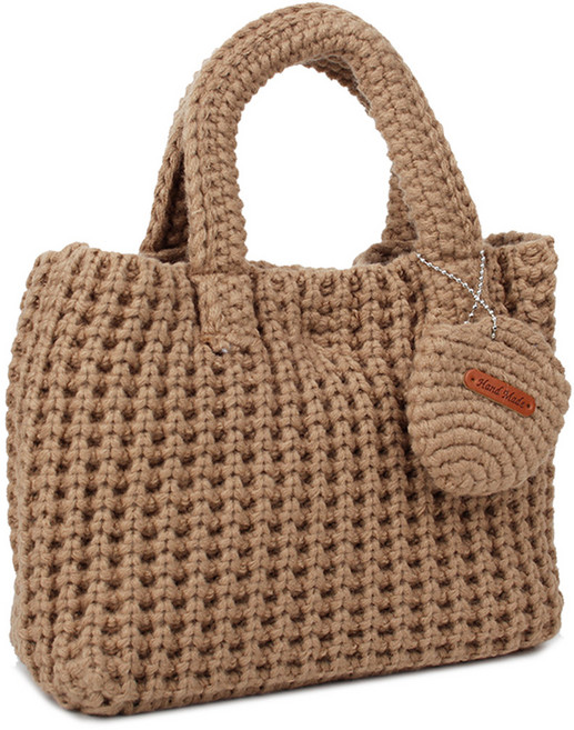 포근한 니트 뜨개 미니 사각 토트백 컬러플한 무지 탑핸들 가방