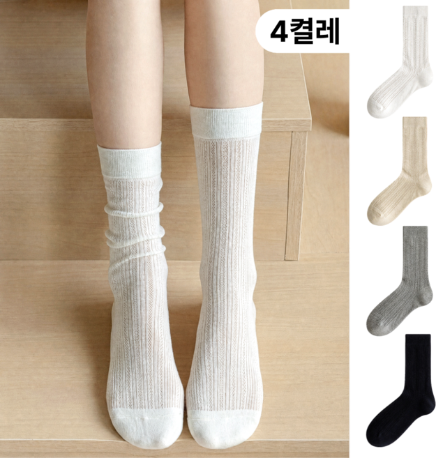 도르나솔 여성 시스루 양말 여름 중목 레이스