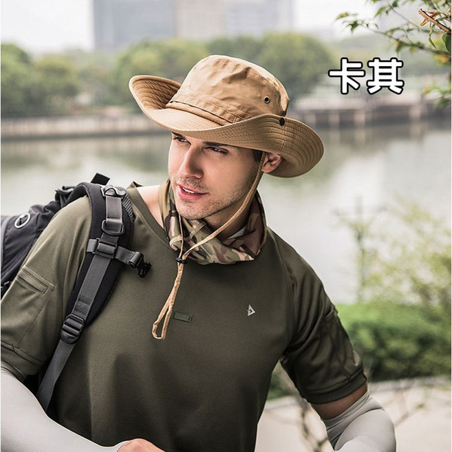 戶外 登山 釣魚 防曬帽 大帽沿 透氣輕薄 遮臉 蜂巢透氣 折疊帽, 卡其, 卡其