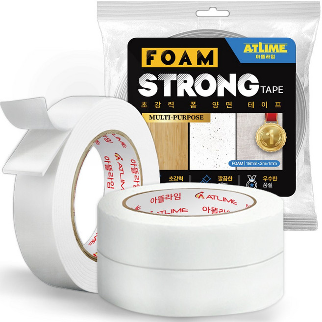 아뜰라임 초강력 다용도 두꺼운 스폰지폼 양면테이프 백색 18mm x 3m, 3개