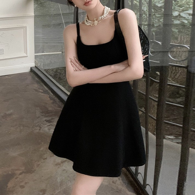 미미스 A라인 스퀘어넥 끈나시 민소매 미니원피스
