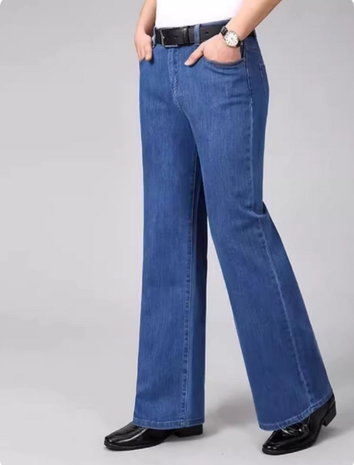 남자 나팔 청바지 스판 기모 겨울 워싱블루 부츠컷 바지 와이드레그 레트로 댄스복