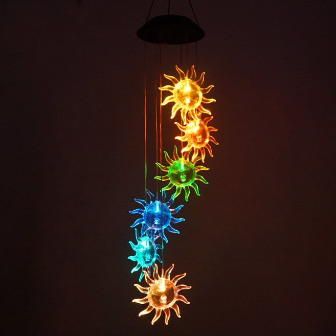 Sun Color Changing Solar Light Wind Chimes Multi-Color Solar Mobile Wind Spinner Outdoor Garden, 1개