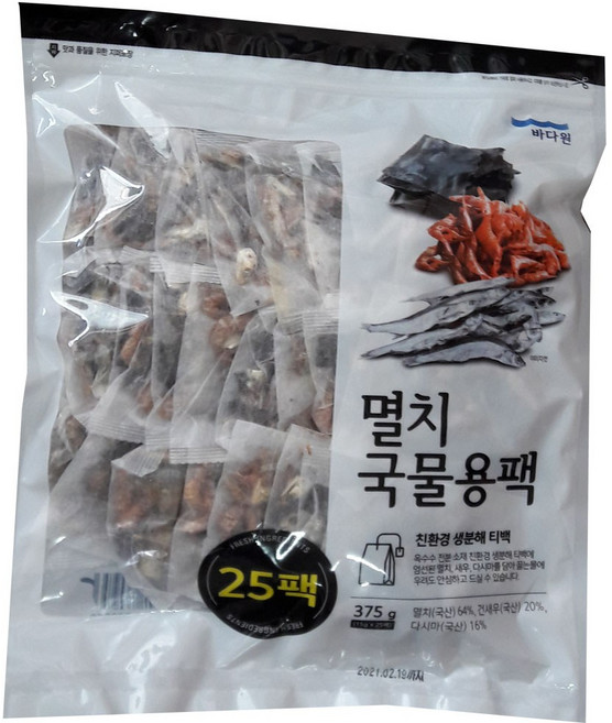 바다원멸치팩 바다원 멸치국물용팩, 375g, 1개