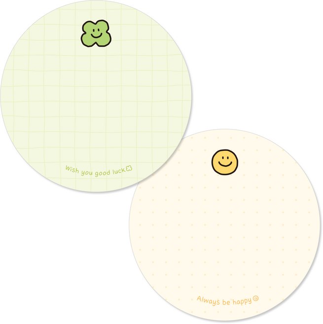 꼬모멜로소 스마일리 2종 원형 메모 스티커, 클로버&스마일, 60개