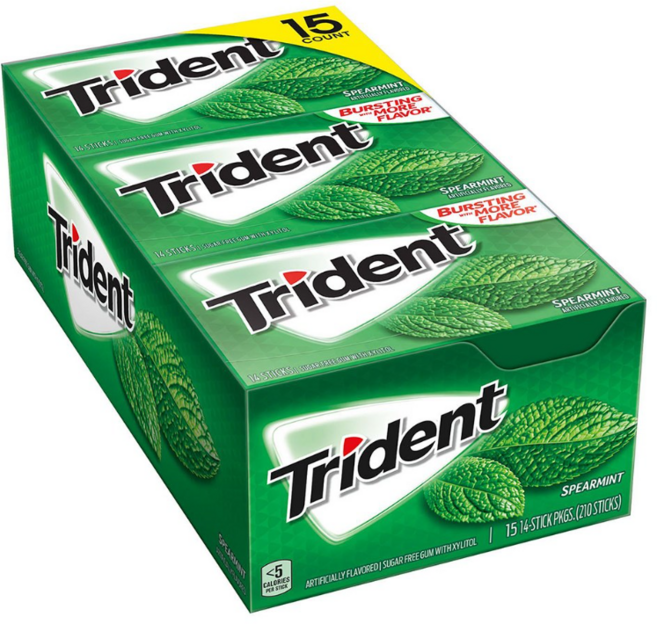 트리던트 스피아민트 슈가프리 껌 14개입X15박스 TRIDENT SPEARMINT SUGAR-FREE GUM, 210개