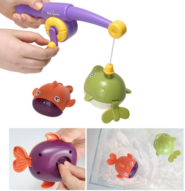 아기목욕 물놀이 태엽 물고기 낚시놀이 장난감, 1세트
