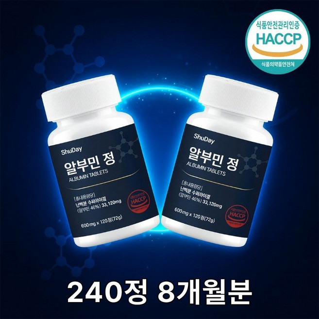 슈데이 식약청 인증 단백질 알부민 정 올인원 영양제, 2개, 120정