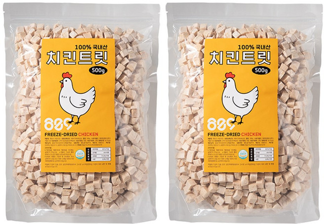 국내산 강아지 고양이 동결건조 대용량 소프트 트릿간식, 2개, 500g, 치킨