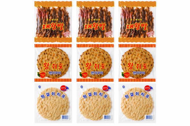 건어물 혼합세트 3종 (대왕발 왕쥐포 전기구이 청결쥐치포) 혼술 끝판왕 안주 고민 끝 9봉, 1세트, 1050
