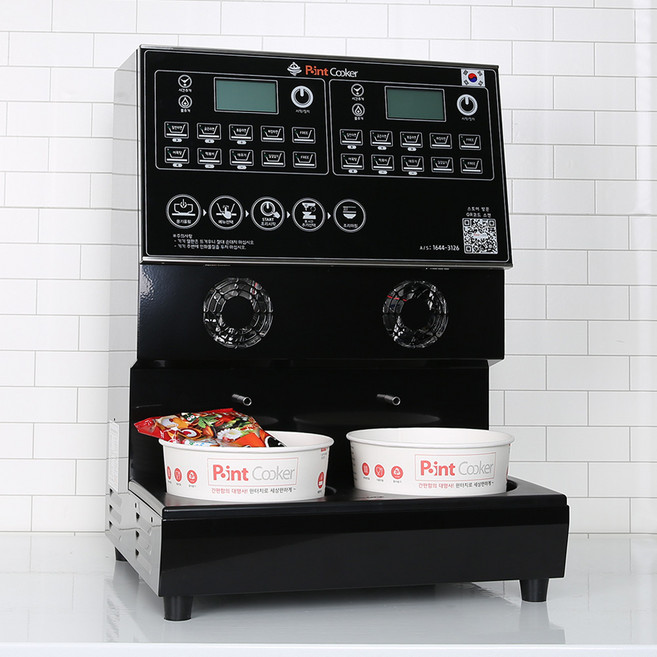 한강 라면조리기 2구 포인트쿠커 라면 끓이는기계 직수형 / 즉석 무인 셀프 편의점 pc방 자동 펀앤존, 포인트쿠커 라면조리기 2구 직수형(블랙), 일반형
