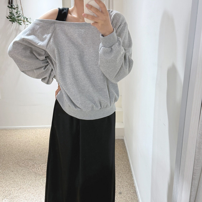 에이치스 코지룩 여리핏 배색 레이어드 언발 어깨 오프숄더 원숄더 맨투맨