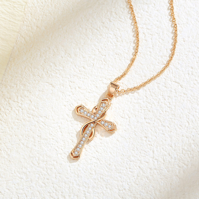 여성용 18K 목걸이 로즈골드 십자가 랩다이아 펜던트 금목걸이 여자친구생일 결혼기념일 선물 SZ-005