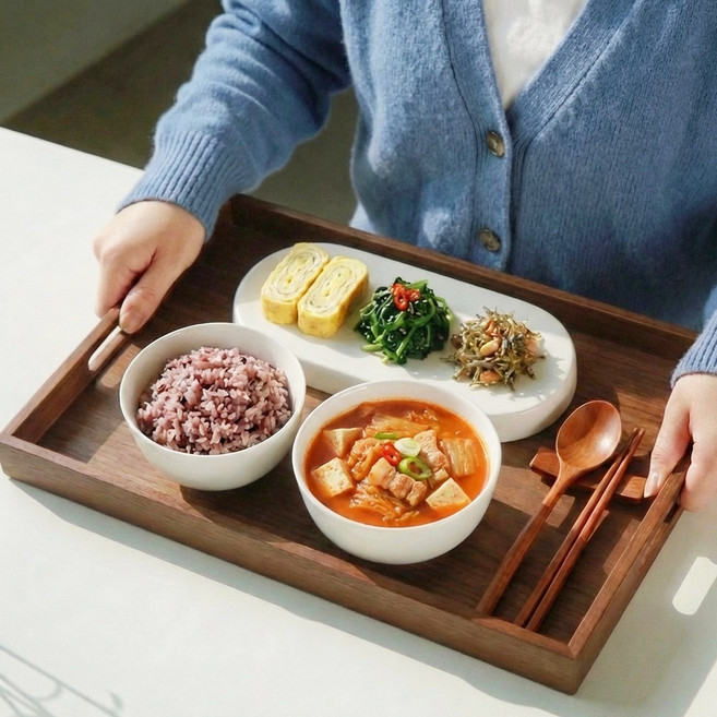 세일론 서빙과 플레이트가 가능한 대형 손잡이 우드 트레이, 1개, 월넛브라운