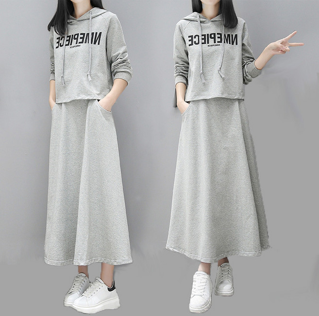스타일닥터 봄가을 여사 후디 세트 여성트레이닝세트 후드티 롱스커트 투피스