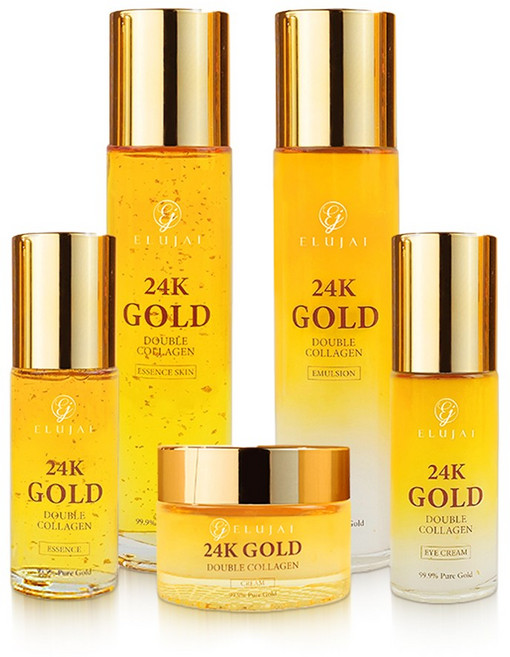 [본사직영] 엘루자이 24K골드 콜라겐 주름미백 탄력보습 기초 5종(스킨 로션 에센스 아이크림 영양크림) 세트, 1세트