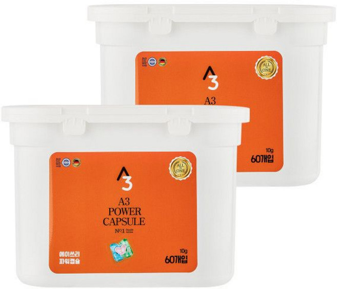 에이쓰리 고농축 올인원 파워 캡슐 120개 60x2 /드럼/통돌이/세탁기/겸용/간편/세제/대용량/가정용/기숙사, 1개, 120개입
