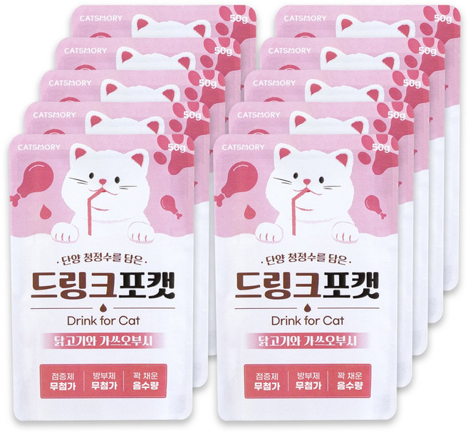 캣츠모리 드링크포캣 고양이 스프 드링크 간식, 10개, 50g, 닭고기와 가쓰오부시