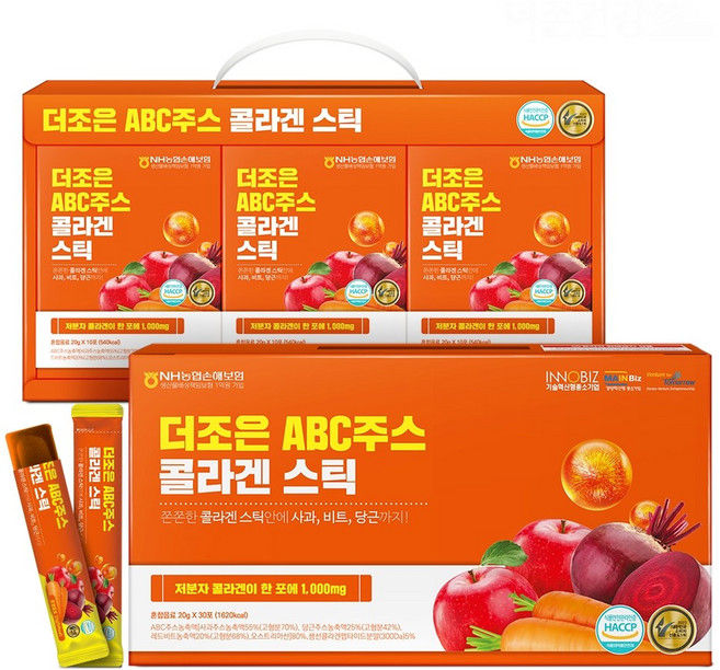 더조은 ABC주스 콜라겐스틱 20g x 30포 ABC주스 ABC쥬스 ABC착즙주스 해독주스 클렌즈주스 콜라겐 콜라겐젤리 콜라겐스틱 피쉬콜라겐 ABC즙, 1개