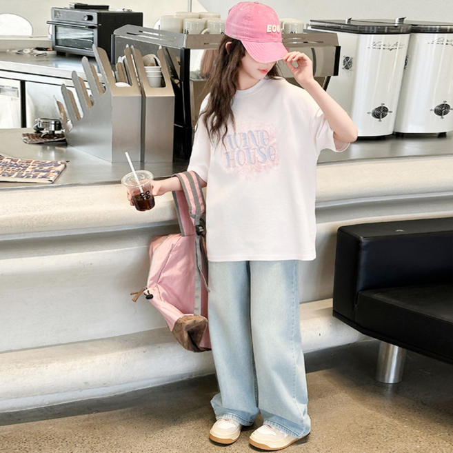 주니어 초중생 여아 반팔티 청바지 상하세트 SW-5605