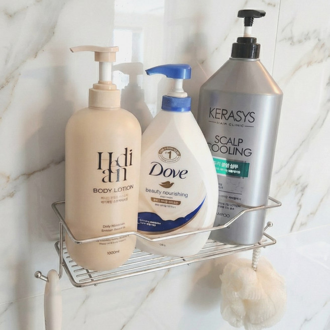 카에로 튼튼한 욕실 선반 무타공 화장실 수납선반 정리대 일자 코너형, 1개, 스테인리스