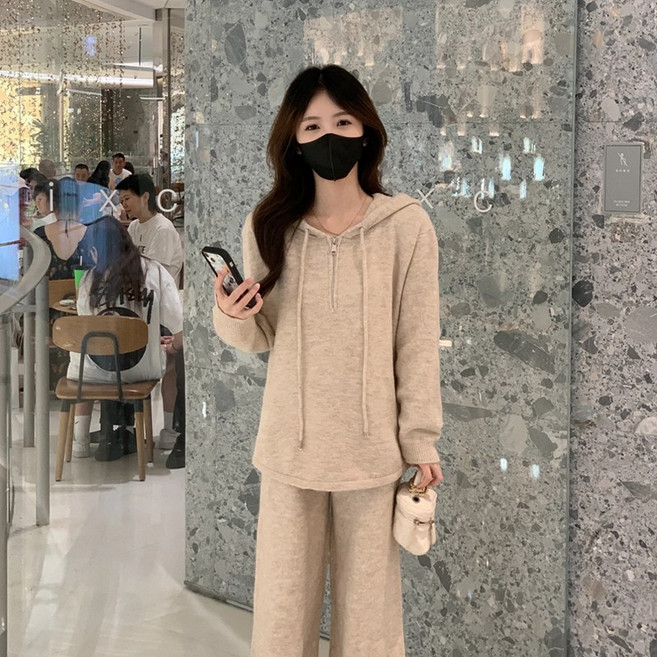 ANYOU 여성 트레이닝복 세트 후드 맨투맨 와이드 팬츠 세트 투피스 데일리룩 빅사이즈 캐주얼 투피스