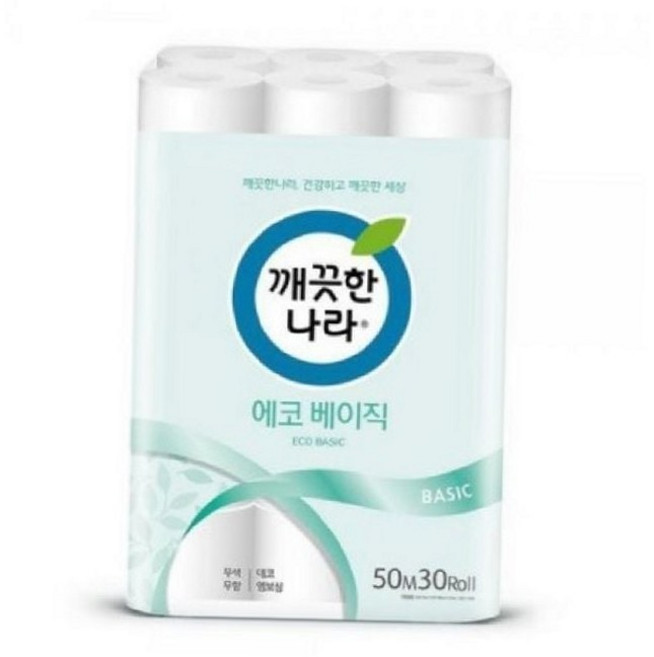 깨끗한나라 화장지 에코베이직 2겹 50m 30롤 aas*8206LC, 1