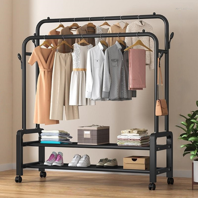 TaiStar 바닥형스탠드의류건조대발코니옷건조대실내 옷걸이간편한의류및모자걸이기숙사옷걸이 T856-024, 검은색