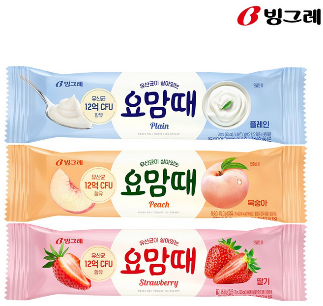 빙그레 요맘때 바 플레인10개+복숭아10개+딸기10개 아이스크림, 30개, good 본상품선택, 70ml