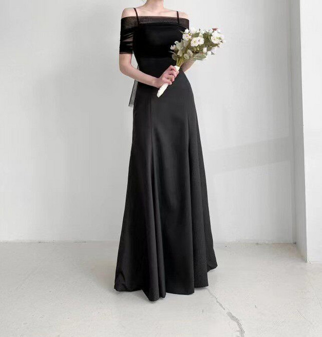 블랙 드레스 스냅 빅사이즈 새틴 촬영용 결혼식 2부 피로연 파티용 원피스 3XL