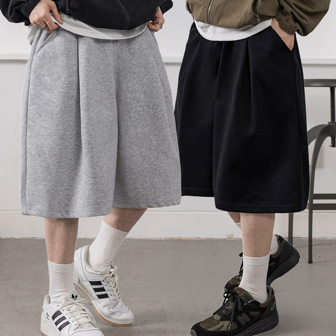 FITOJIM 남자 반바지 원턱 와이드 버뮤다팬츠 트레이닝 바지 2종세트