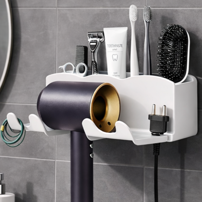 벨로르 공간절약 드라이기 거치대, 화이트, 1개