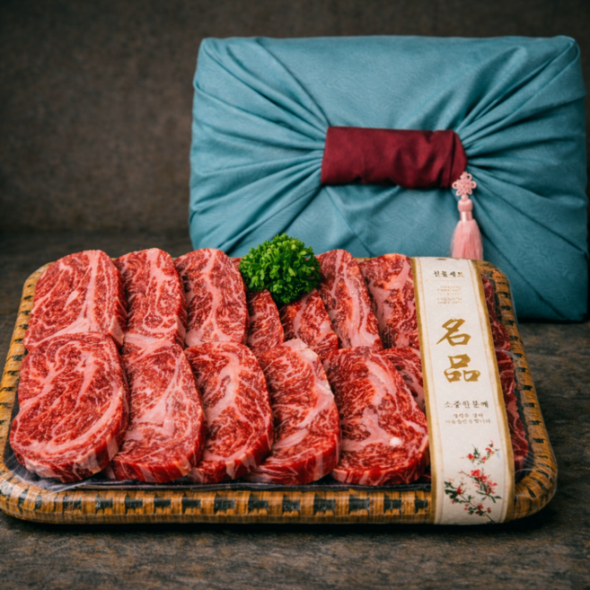 [신라한담] 1++ 투뿔 한우선물세트 (등심) 1.2kg 보자기포장, 1세트