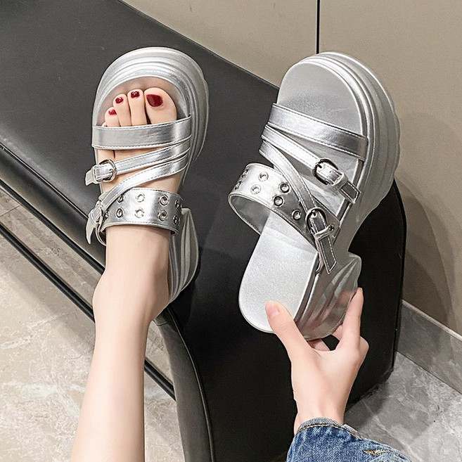 힐슈빌 여성용 7cm 통굽 데일리 키높이 슬리퍼 601