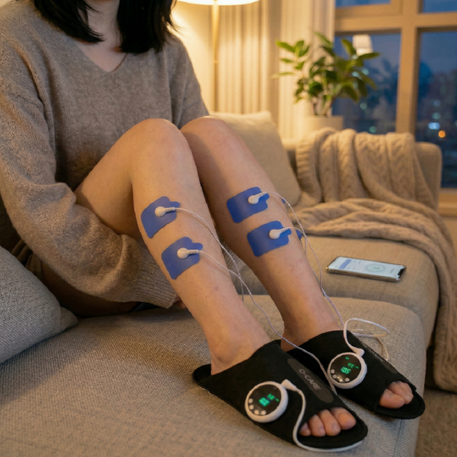 큐케어 EMS 저주파 발 마사지기 슬리퍼 안마기 리모컨형, 검정, 큐케어발마사지기