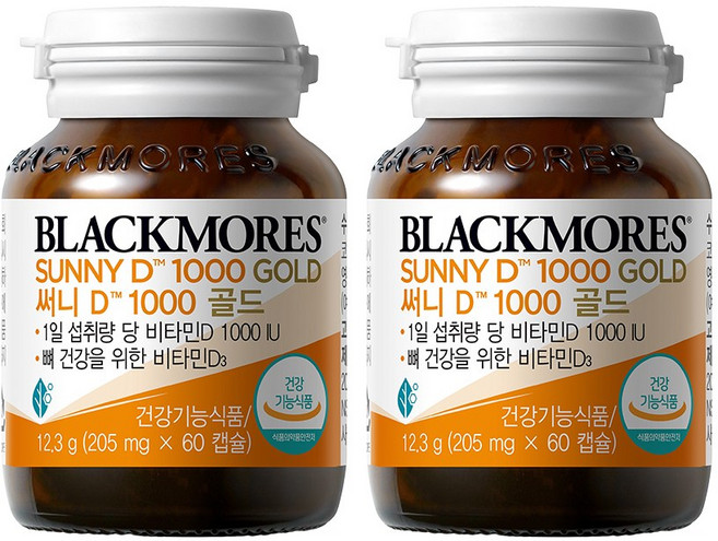 블랙모어스 써니 디 1000 골드 비타민D 12.3g, 60정, 2개