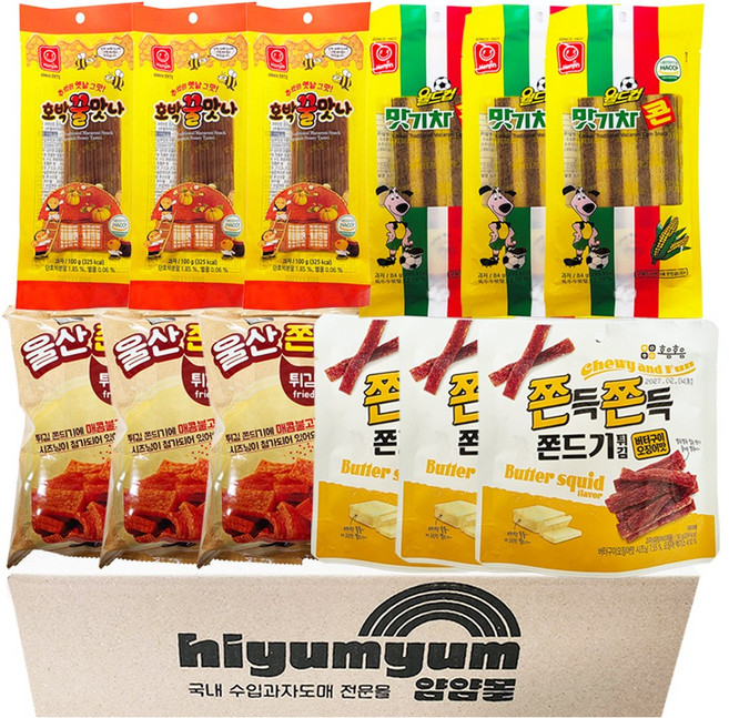 쫀득쫀득 쫀드기 4종 3세트 총12개 (쫀드기버터구이 오징어3+맛기차콘3+울산쫀듸기3+호박꿀맛나3)