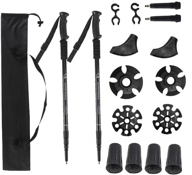 초경량 접이식 등산스틱 세트 알루미늄 합금, 블랙, 1세트