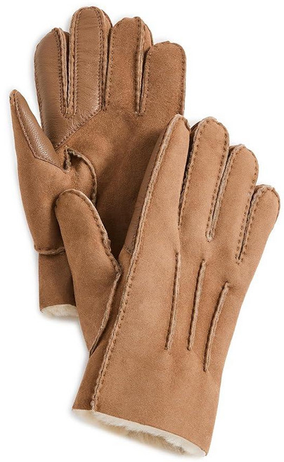 UGG 남성용 M 콘트라스트 양가죽 장갑 체스트넛 브라운