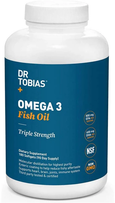 Dr Tobias Omega 3 Fish Oil Triple Strength 2 000mg Burpless Non-GMO NSF-Certified 180 Counts, 1개, 180정 - 쿠팡