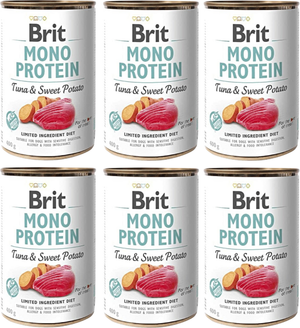 브릿 모노 프로틴 습식사료 주식캔 강아지사료, 6개, 400g, 참치+고구마