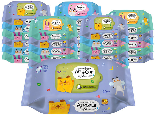 앙쥬르 45 물티슈 휴대용 랜덤 발송, 45g, 20매, 30개