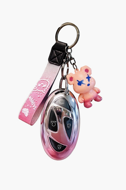 더빌리언 현대 자동차 스마트 차키케이스 팰리세이드 투싼 싼타페 쏘나타 아반떼 올뉴코나 그랜저 아이오닉 5버튼 7버튼 TPU 차량용 키홀더 키링, 타입 B 핑크